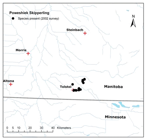 Figure 3.  Canadian range of Oarisma poweshiek