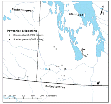 Figure 4.  Survey sites of Oarisma poweshiek during 2002.