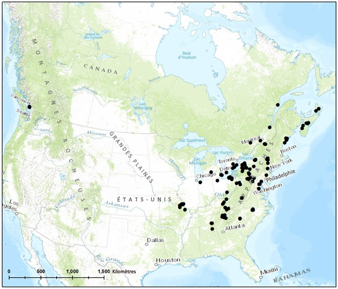 Aire de répartition approximative connue