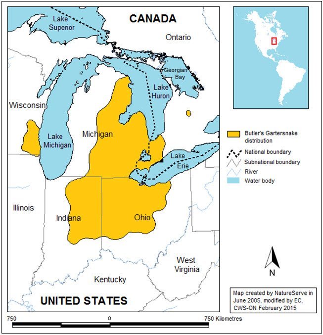 Global Distribution of Butler's Gartersnake