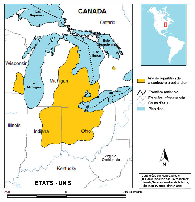 Aire de répartition mondiale de la couleuvre à petite tête