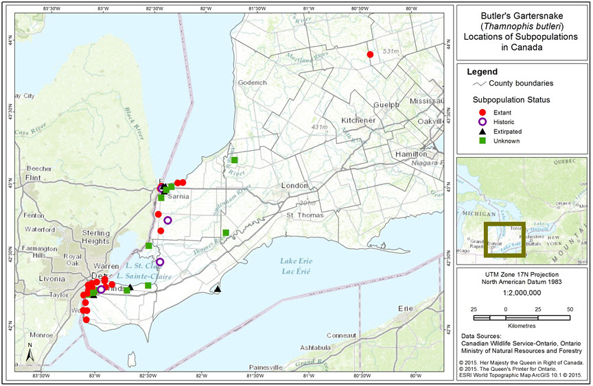 Global Distribution of Butler's Gartersnake