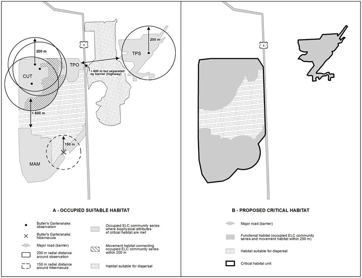 Schematic of Critical Habitat Criteria for Butler's Gartersnake