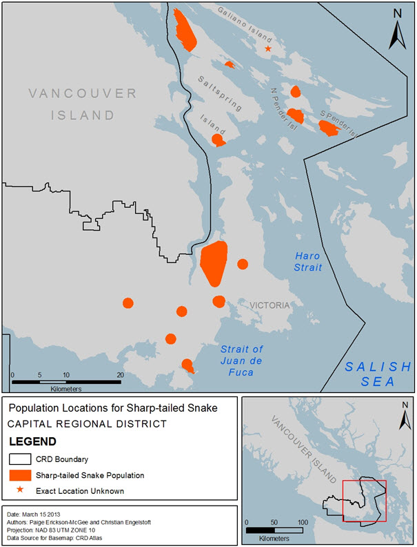 Distribution of the Sharp-tailed Snake on Vancouver Island