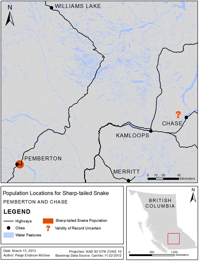 Distribution of the Sharp-tailed Snake (STS) in mainland British Columbia.