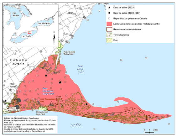 Figure 8. Secteur de la baie Long Point (lac Érié) au sein duquel on trouve l'habitat essentiel du dard de sable (Voir description longue ci-dessous.)