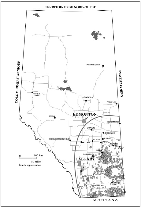 Figure 2. Observations de la Buse rouilleuse en Alberta de 1958 à 2005; la ligne grise indique la limite de l’aire de répartition historique(Downey, 2006).