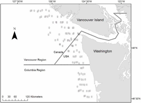Figure 12. Set locations from the U.S.triennial survey conducted in 2001.