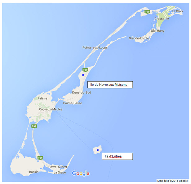 Carte indiquant l’emplacement des deux îles  (see long description below)