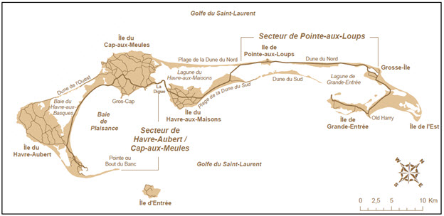 Carte des îles de la Madeleine montrant deux secteurs d’habitat (see long description below)