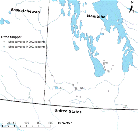 Figure 4. Survey sites for Hesperia ottoe in 2002 and 2003.