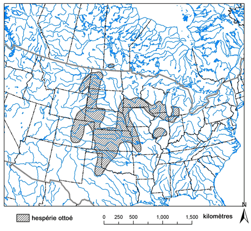 Figure 2. Aire de répartition mondiale de l’Hesperia ottoe.