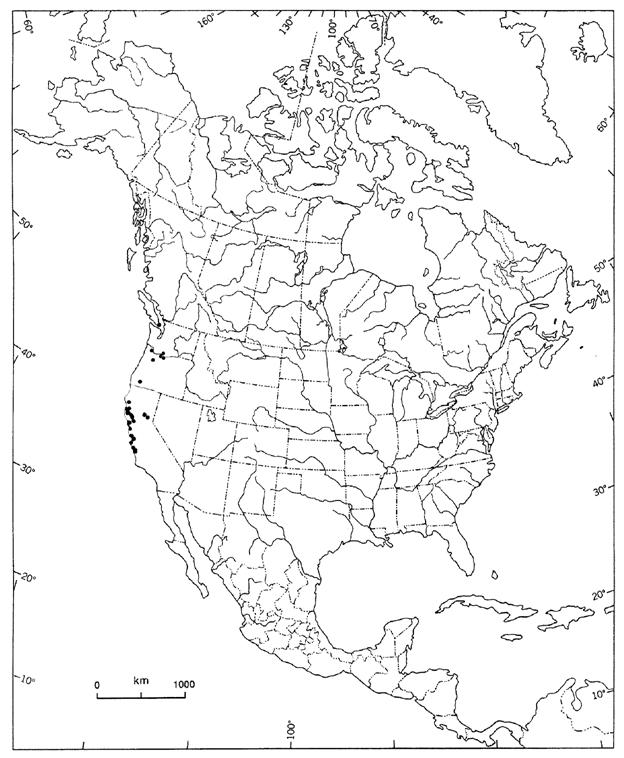 Figure 2. Répartition du Juncus kelloggii en Amérique du Nord.