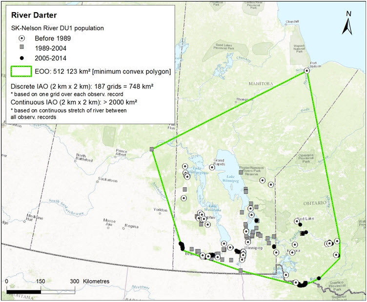 The distribution of River Darter in DU1 - Saskatchewan