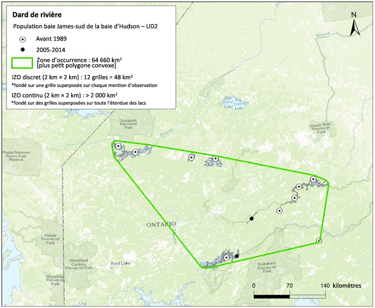 Aire de répartition du dard de rivière dans l'UD2
