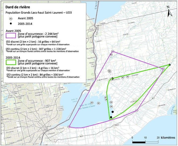 Aire de répartition du dard de rivière dans l'UD3