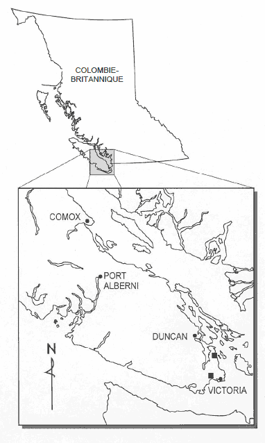 Figure 3. Répartition canadienne de l’Epilobium torreyi. Les carrés indiquent les deux populations, disparues du pays, qui se situent à 20&nbsp;km de distance.
