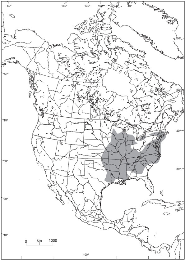Figure 2 : Répartition du Viola pedata en Amérique du Nord (d’après Kavanagh et al., 1990).