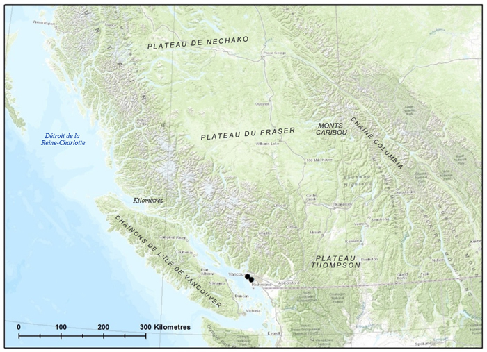 Carte montrant la répartition dans l’ouest du Canada du fissident pygmée (voir longue description ci-dessous)