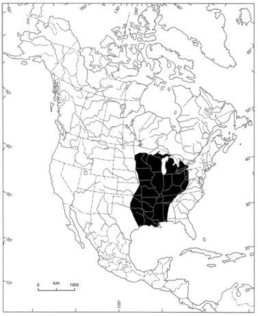 Figure 2. Aire de répartition nord-américaine du troncille pied-de-faon (Truncilla donaciformis).
