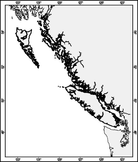 Carte montrant l’aire de répartition canadienne de l’ormeau nordique.