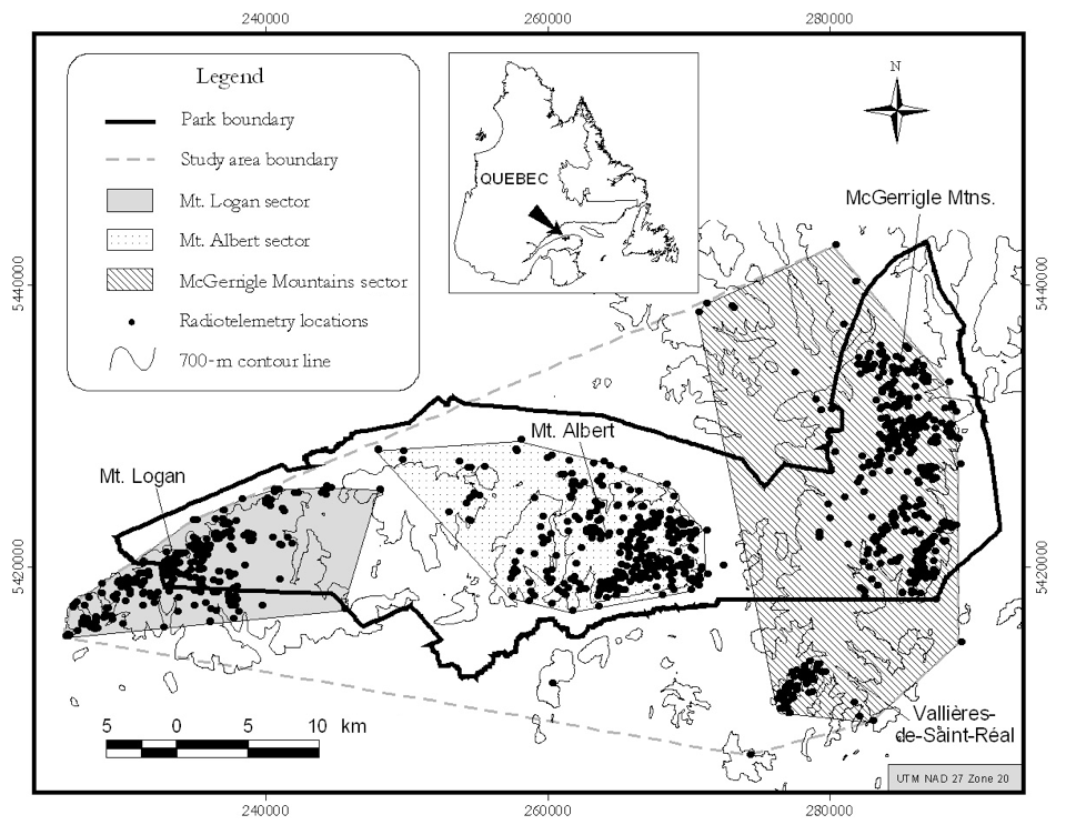 Map showing the distribution of Caribou