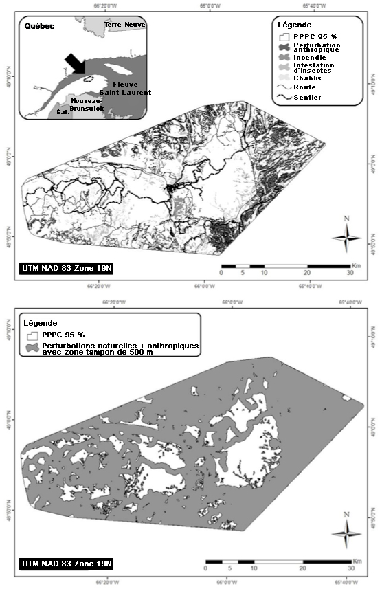 Deux cartes illustrant la portée des perturbations anthropiques