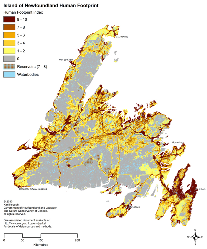 Map illustrating a human footprint index