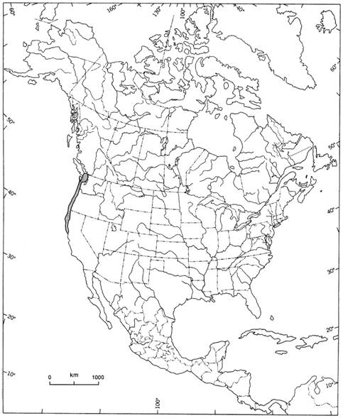 Figure 2.  Répartition du Silene scouleri ssp. grandis en Amérique du Nord.