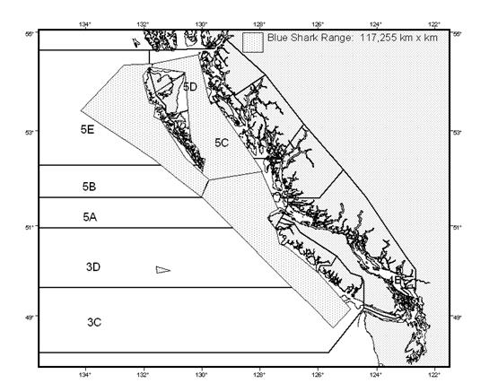 Polygon area used to determine extent of occurrence in Pacific waters.