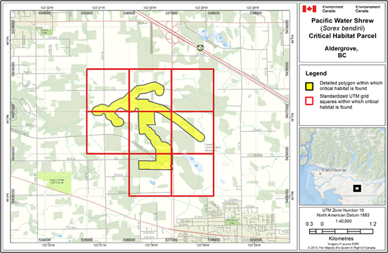 Map showing individual critical habitat locations.