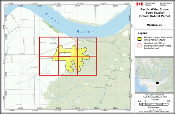 Map showing individual critical habitat locations.
