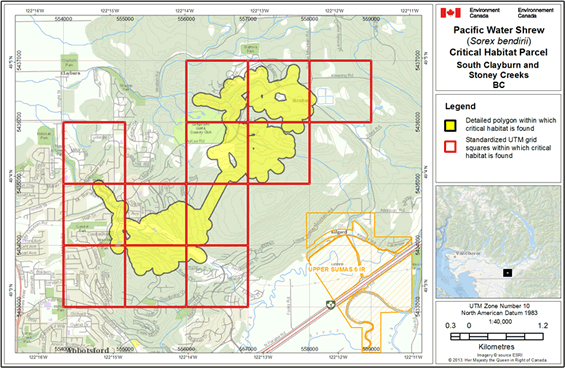 Map showing individual critical habitat locations.