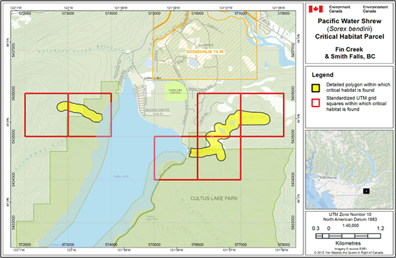 Map showing individual critical habitat locations.