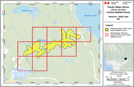 Map showing individual critical habitat locations.