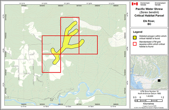 Map showing individual critical habitat locations.