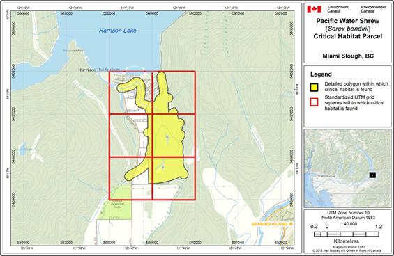 Map showing individual critical habitat locations.