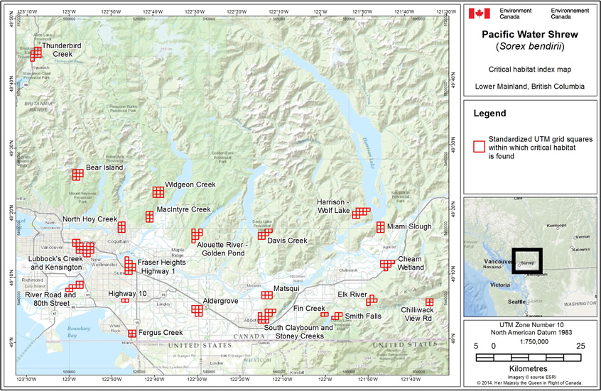 General map showing all 23 critical habitat locations in British Colombia
