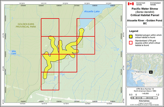 Map showing individual critical habitat locations.