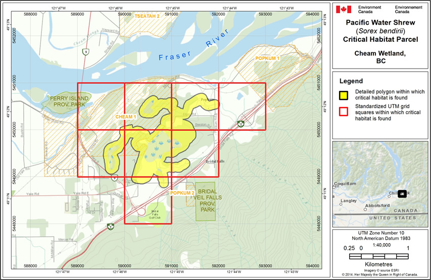 Map showing individual critical habitat locations.