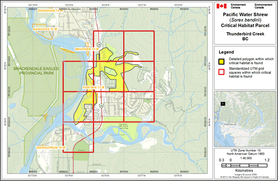 Map showing individual critical habitat locations.