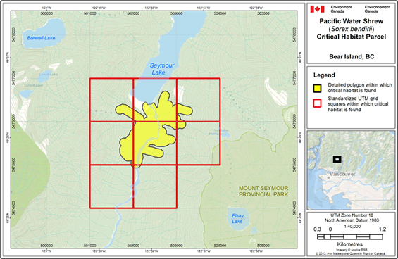 Map showing individual critical habitat locations.
