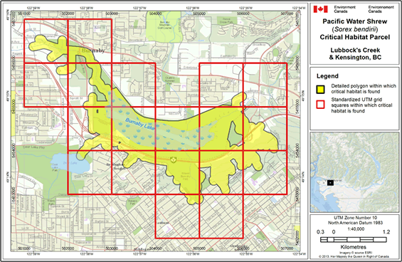 Map showing individual critical habitat locations.
