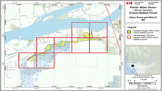 Map showing individual critical habitat locations.
