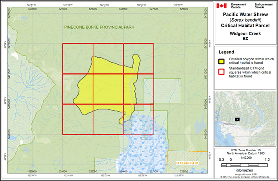 Map showing individual critical habitat locations.