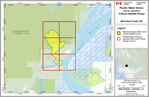Map showing individual critical habitat locations.
