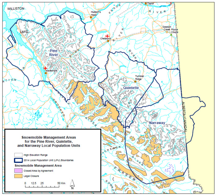 Map of snowmoblie closures (see long description below)