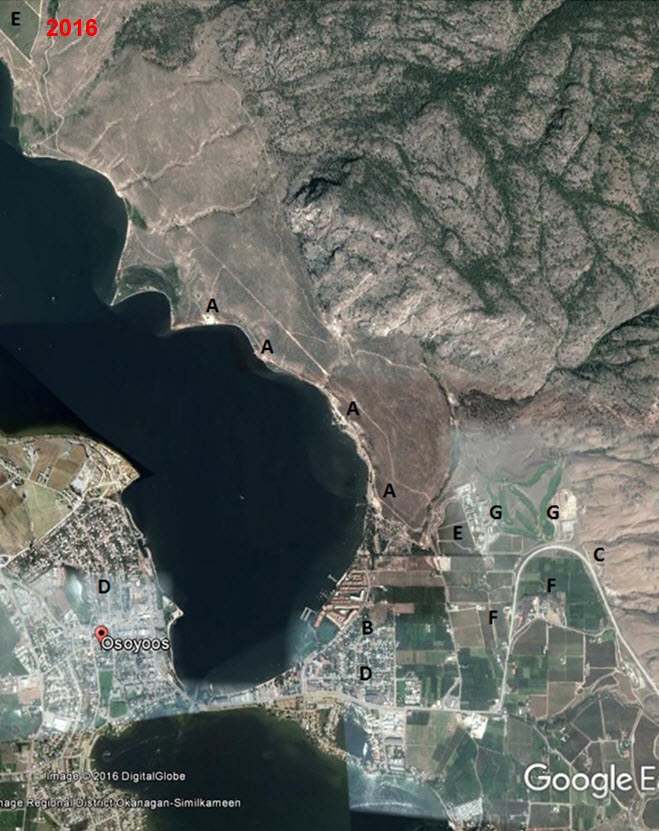 Landscape-scale  changes to habitats around Osoyoos as of 2016