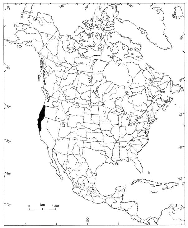 Figure 2.  Distribution of Tonella tenella in North America.