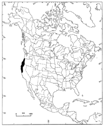 Figure2.  Répartition du Tonella tenella en Amérique du Nord.